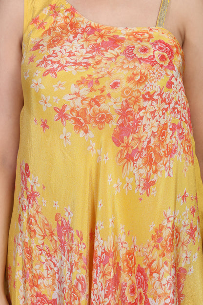 Yellow Ethnic Motifs Zari Fit and Flare Tissue Dress