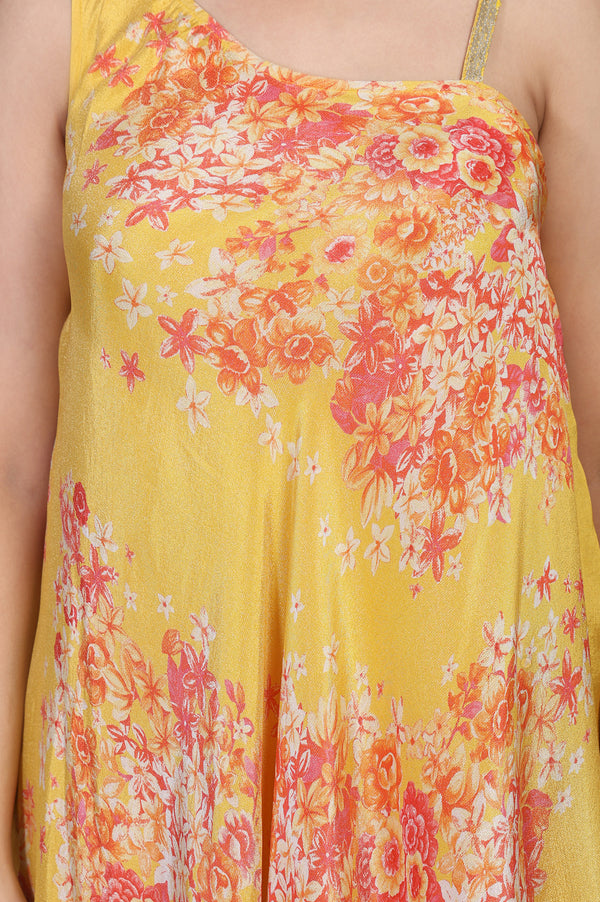 Yellow Ethnic Motifs Zari Fit and Flare Tissue Dress