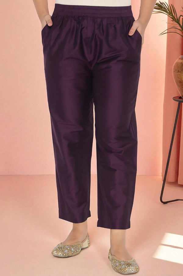 Wine Printed Chinon A-line Kurta with Embellished Neck