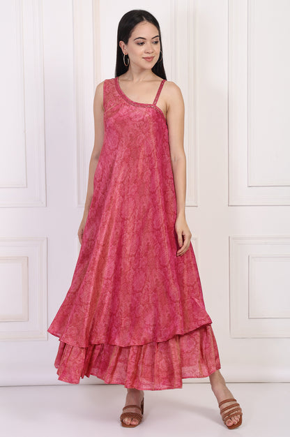 Pink Sequined A-Line Tissue Dress