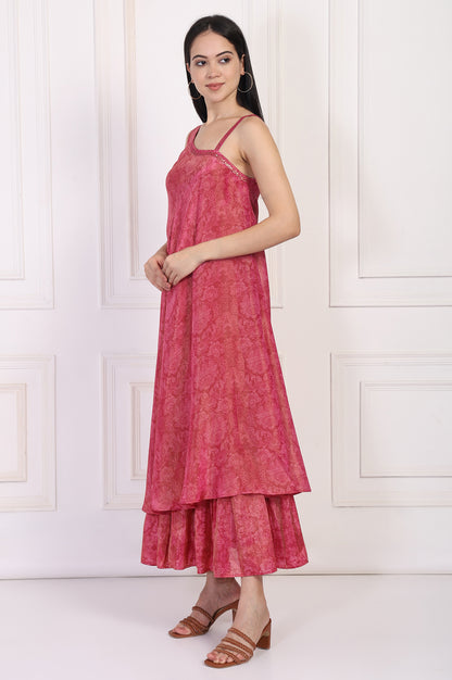 Pink Sequined A-Line Tissue Dress