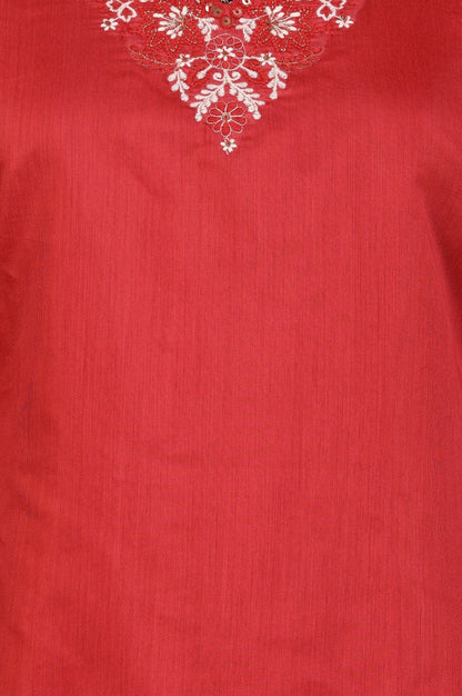 Red Thread Embroidered Straight Chanderi Kurta