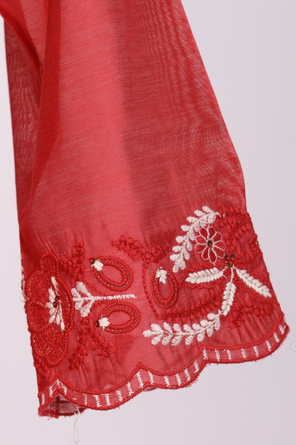 Red Thread Embroidered Straight Chanderi Kurta