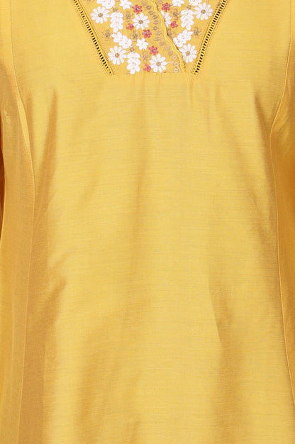 Yellow Thread Embroidered A-line Kurta