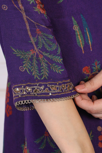Purple Floral Embroidered Straight Rayon Kurta