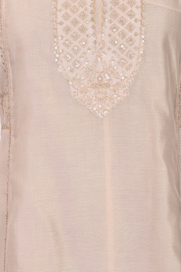 Beige Embroidered Chanderi Straight Kurta