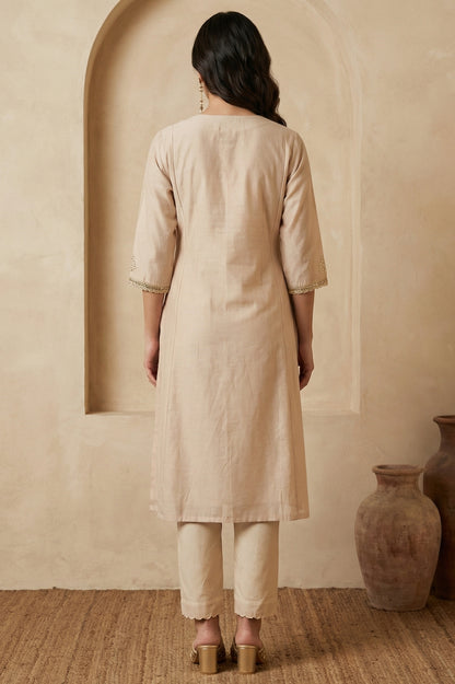 Beige Embroidered Chanderi Straight Kurta