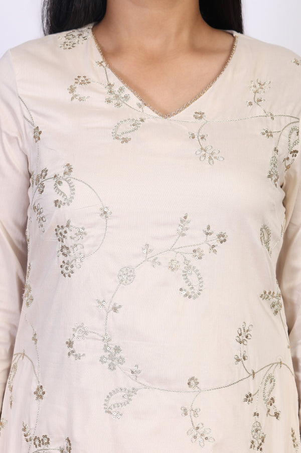 Off-White Embroidered Straight Viscose Kurta