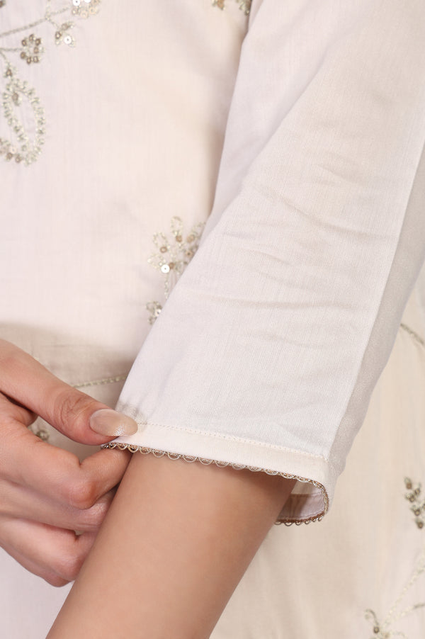 Off-White Embroidered Straight Viscose Kurta