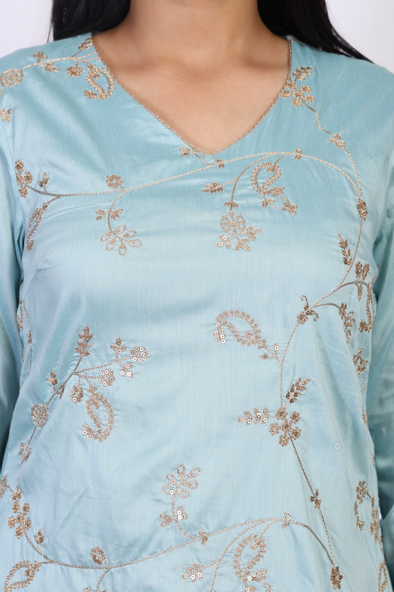 Blue Embroidered Straight Rayon Kurta