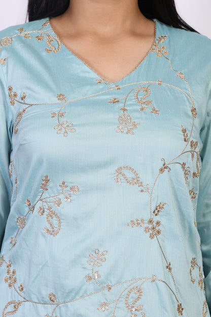 Blue Embroidered Straight Rayon Kurta