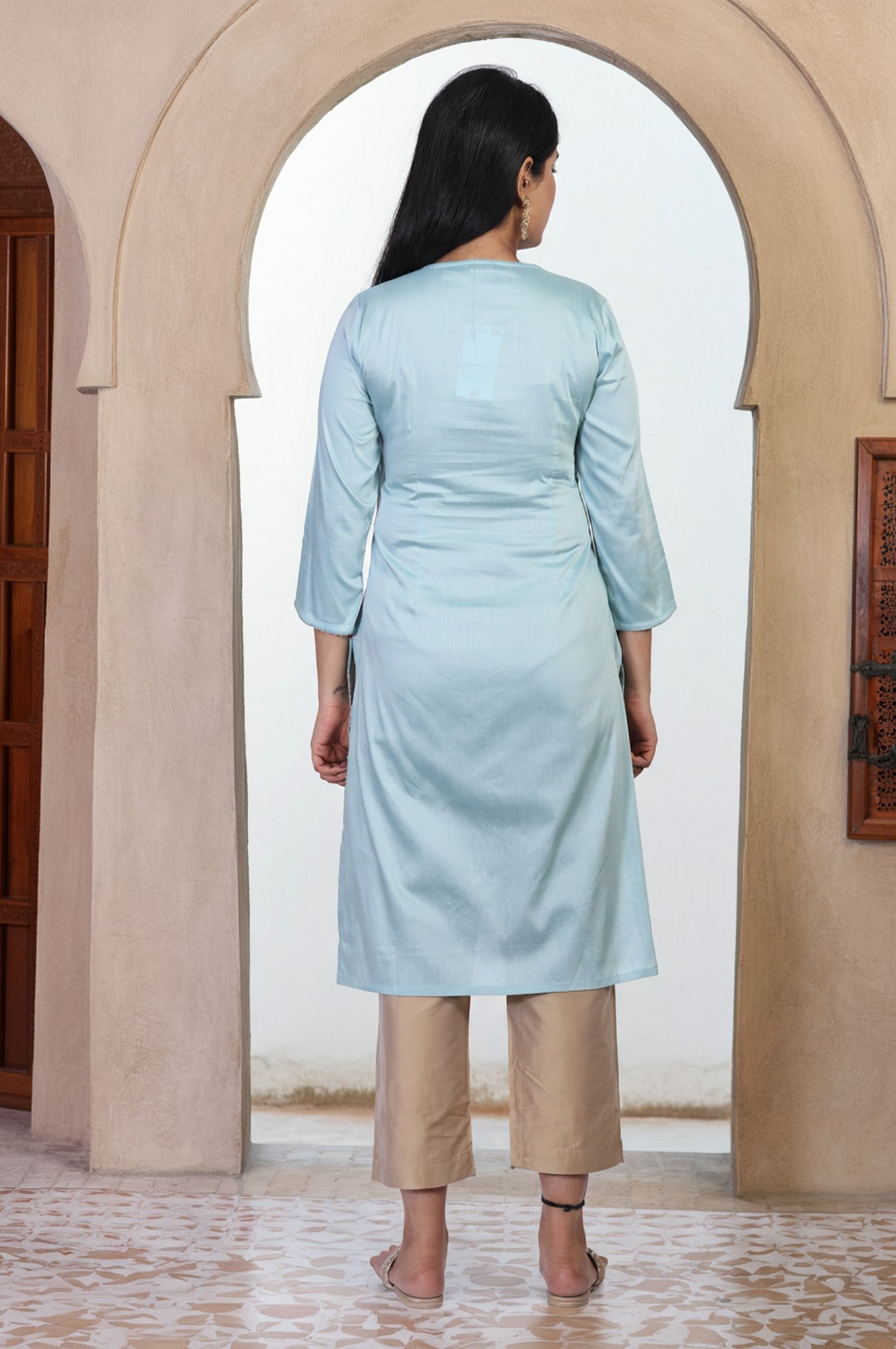 Blue Embroidered Straight Rayon Kurta