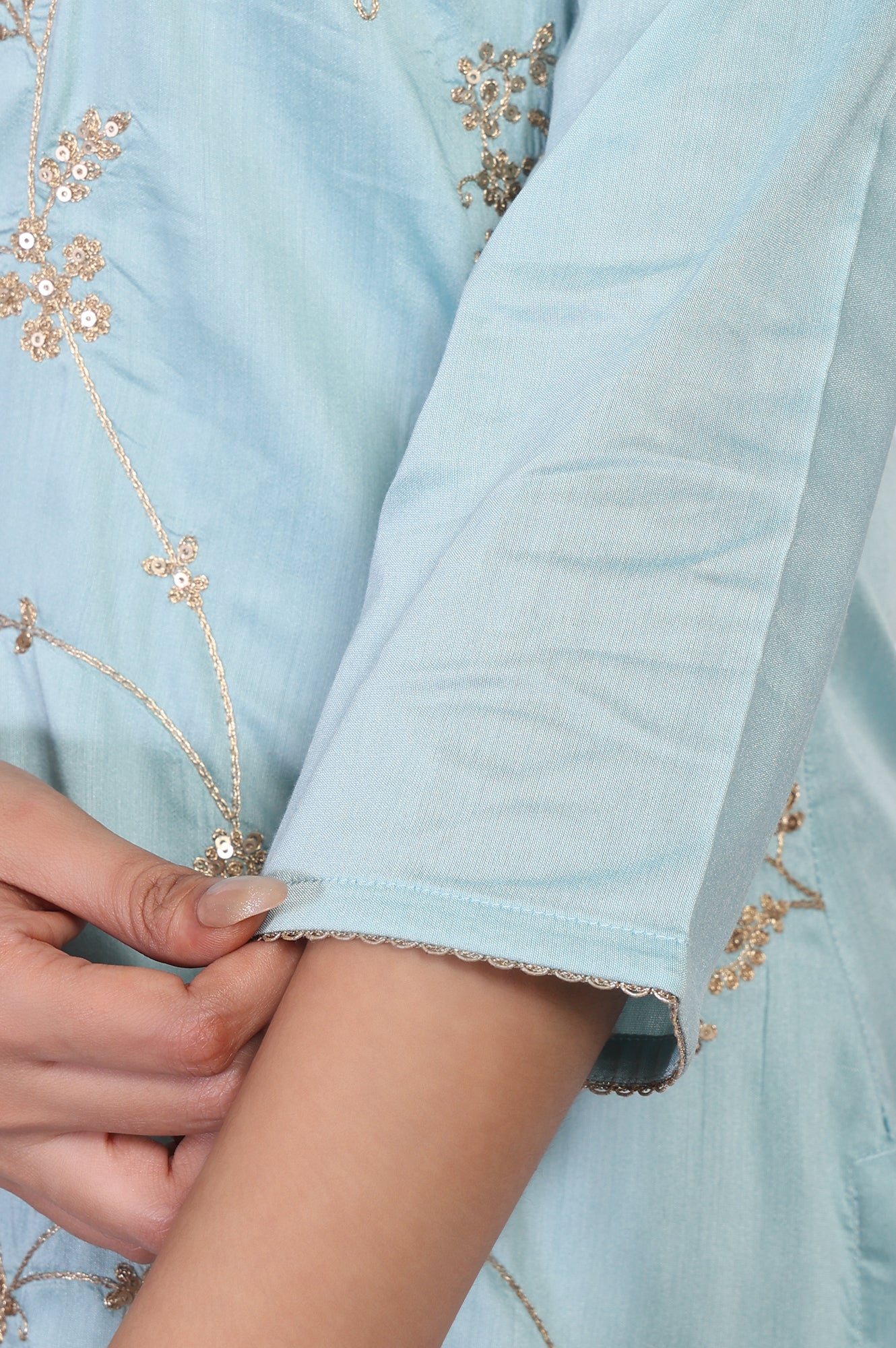 Blue Embroidered Straight Rayon Kurta