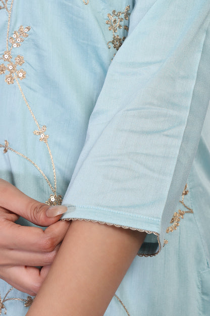 Blue Embroidered Straight Rayon Kurta