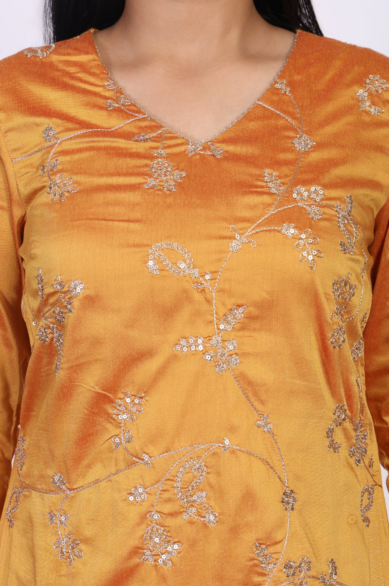 Mustard Embroidered Straight Kurta