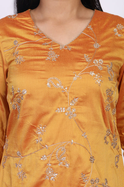Mustard Embroidered Straight Kurta