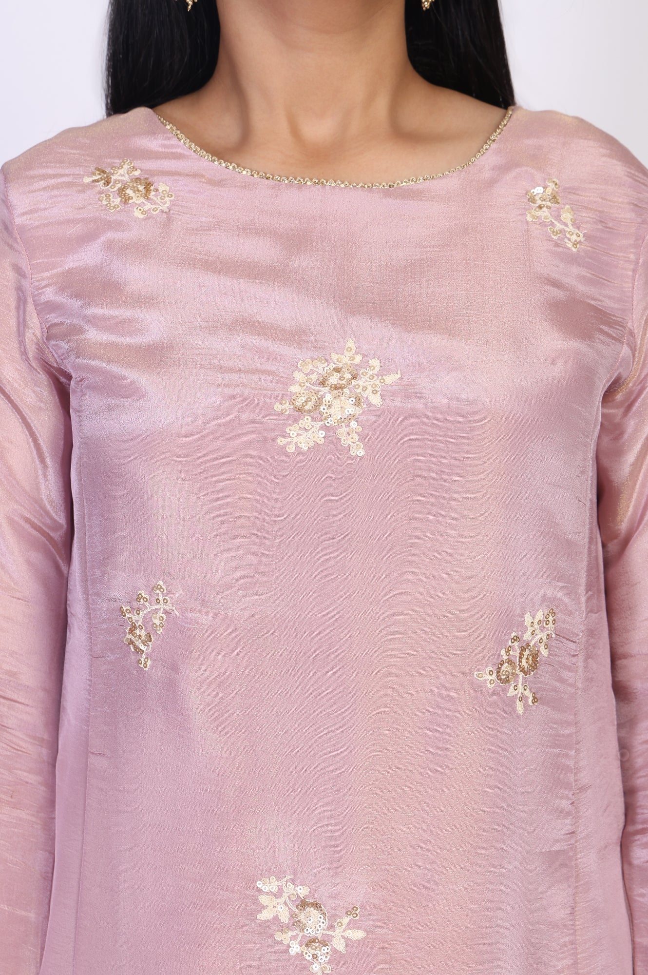 Lavender Embroidered A-Line Tissue Kurta