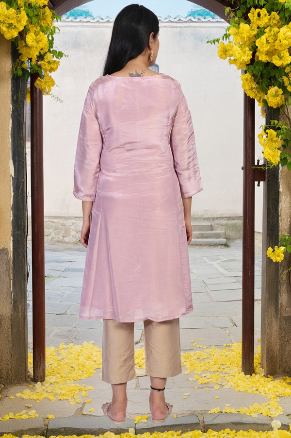 Lavender Embroidered A-Line Tissue Kurta