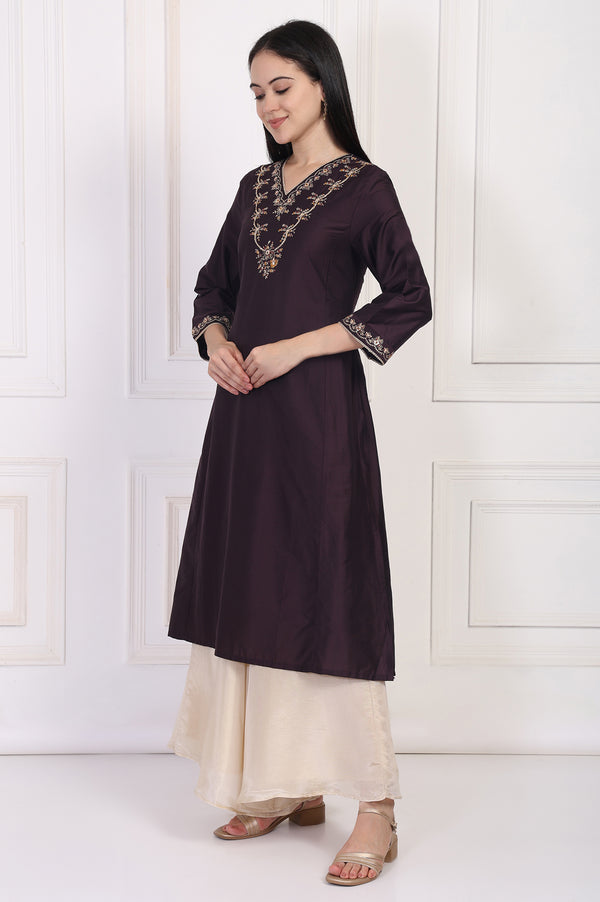 Maroon Embroidered Flared Kurta