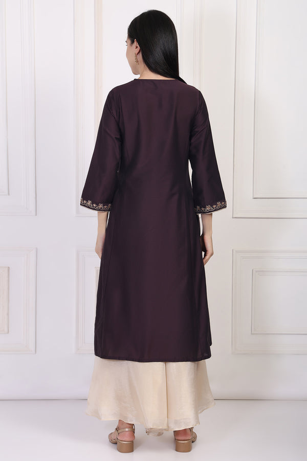 Maroon Embroidered Flared Kurta