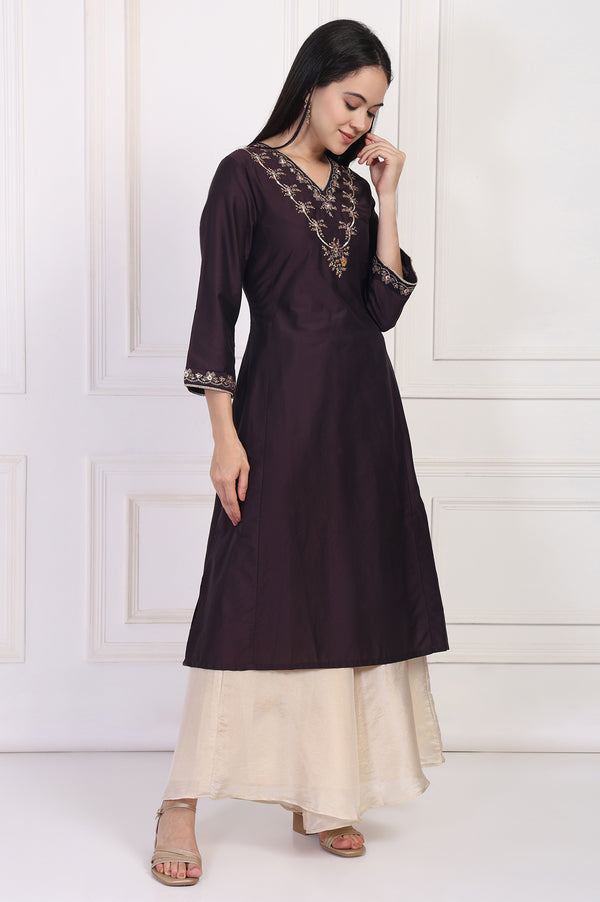 Maroon Embroidered Flared Kurta
