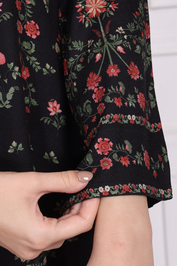 Black Floral Printed Embroidered Straight Kurta