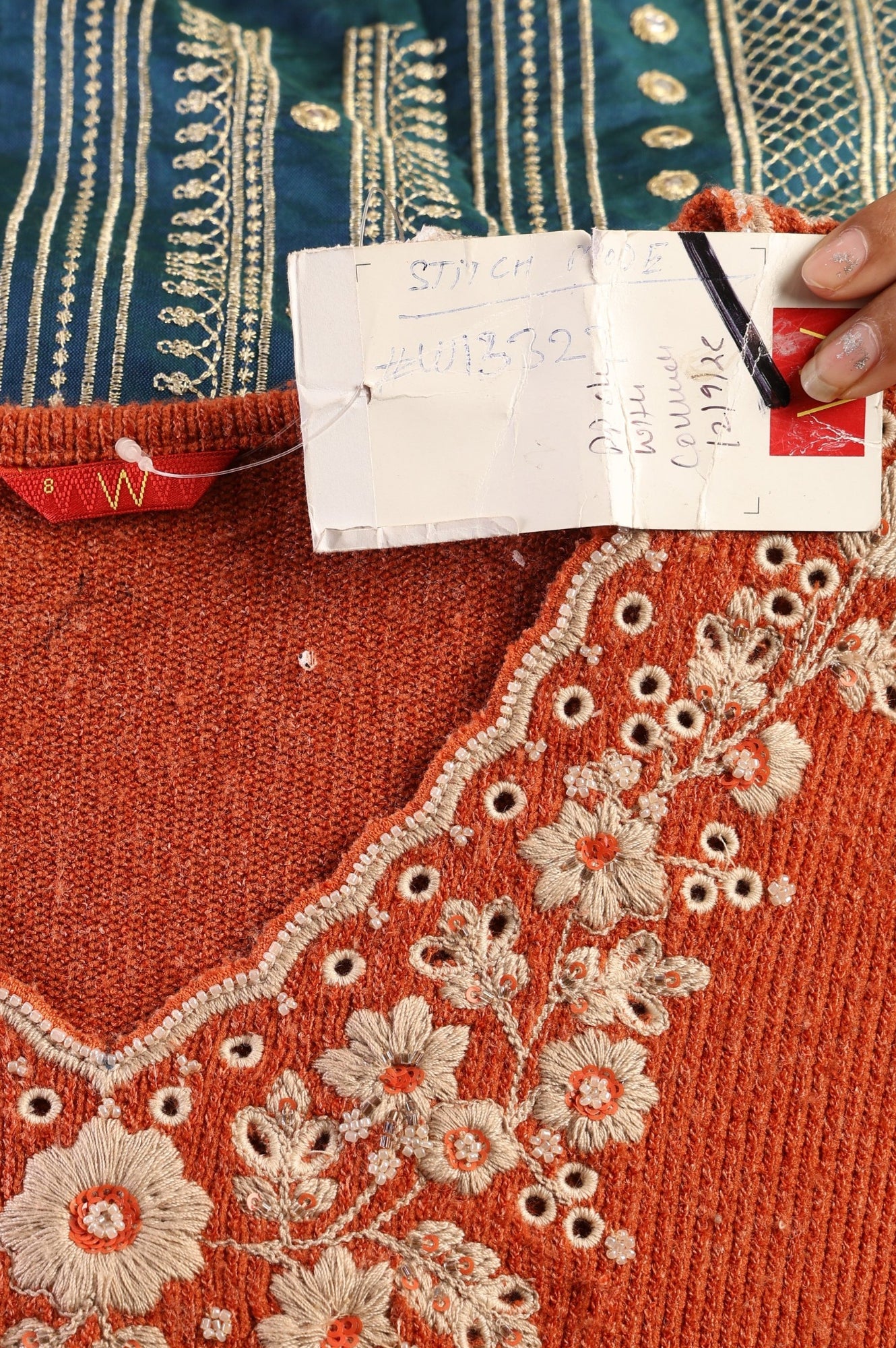 Orange Embroidered A-line Winter Dress