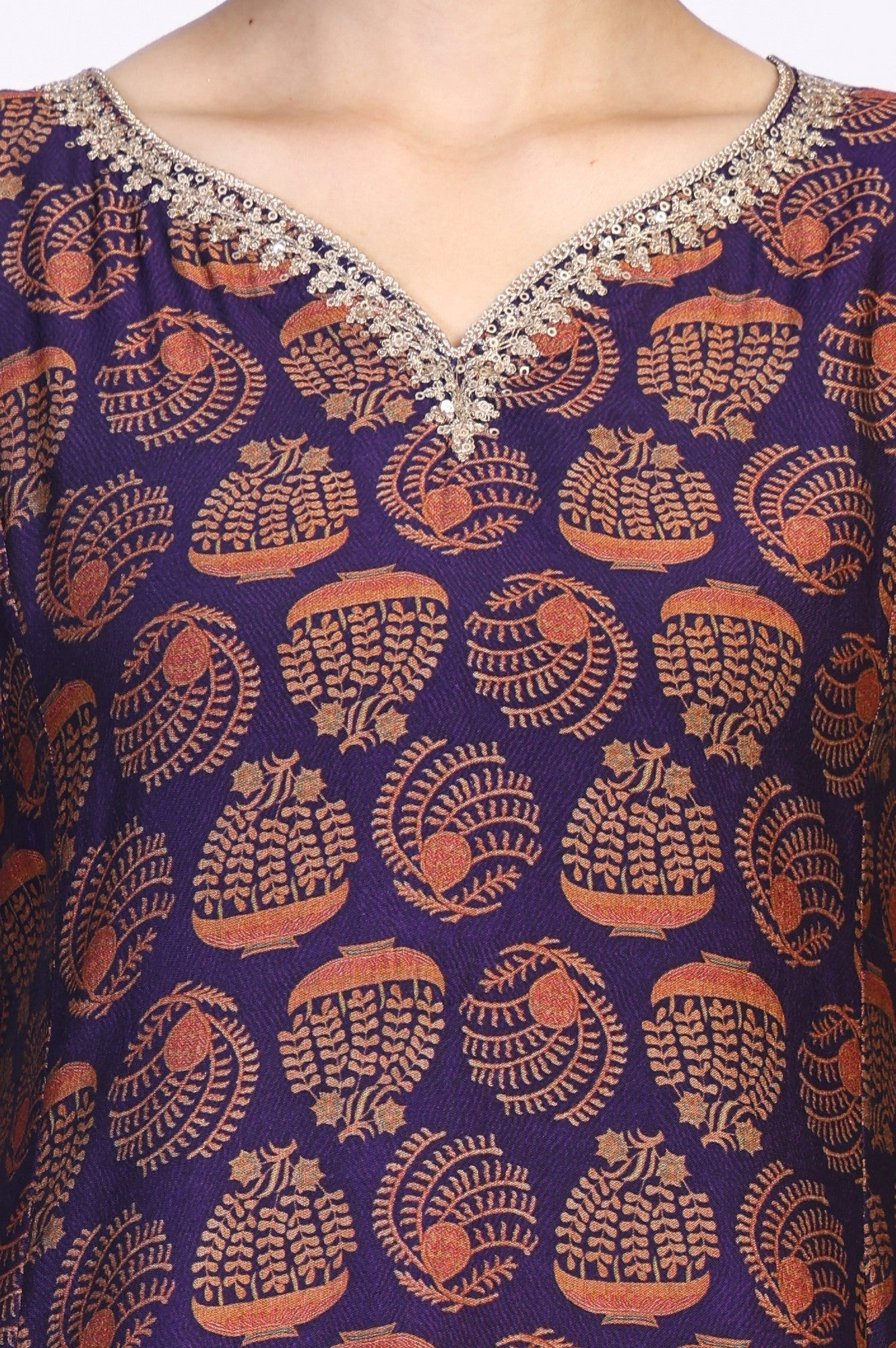 Purple Ethnic Motifs Printed Dori Embroidery Flared Crepe Kurta