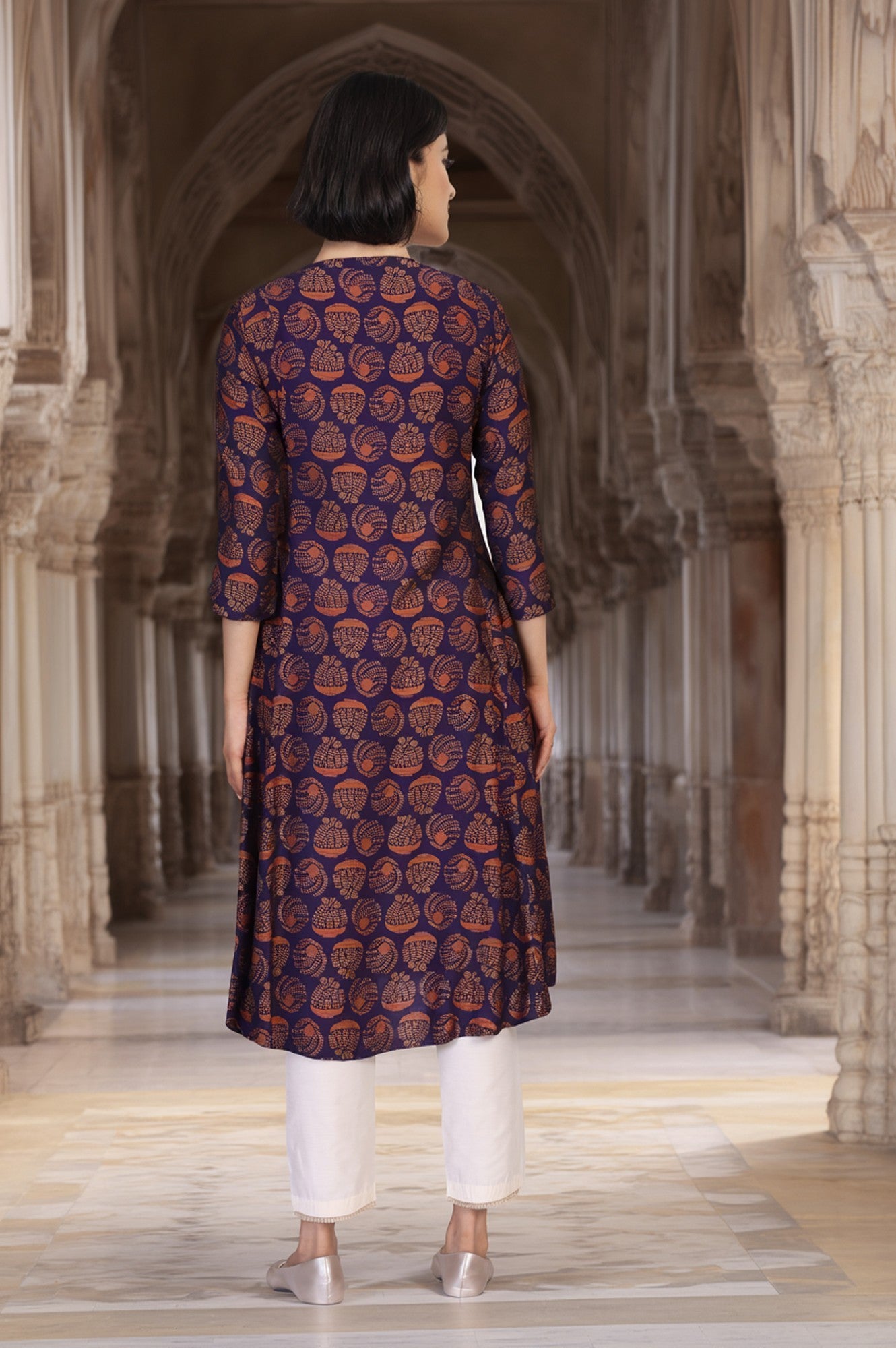 Purple Ethnic Motifs Printed Dori Embroidery Flared Crepe Kurta