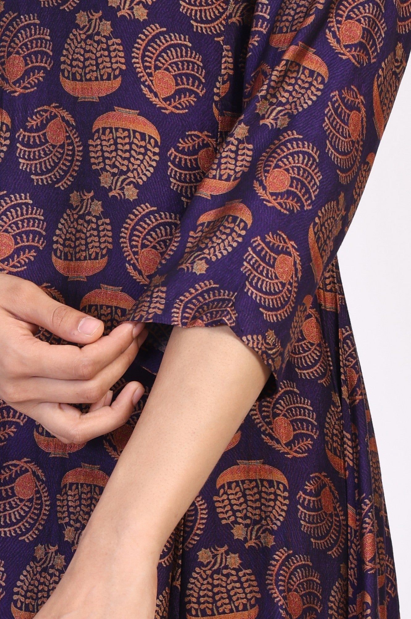 Purple Ethnic Motifs Printed Dori Embroidery Flared Crepe Kurta