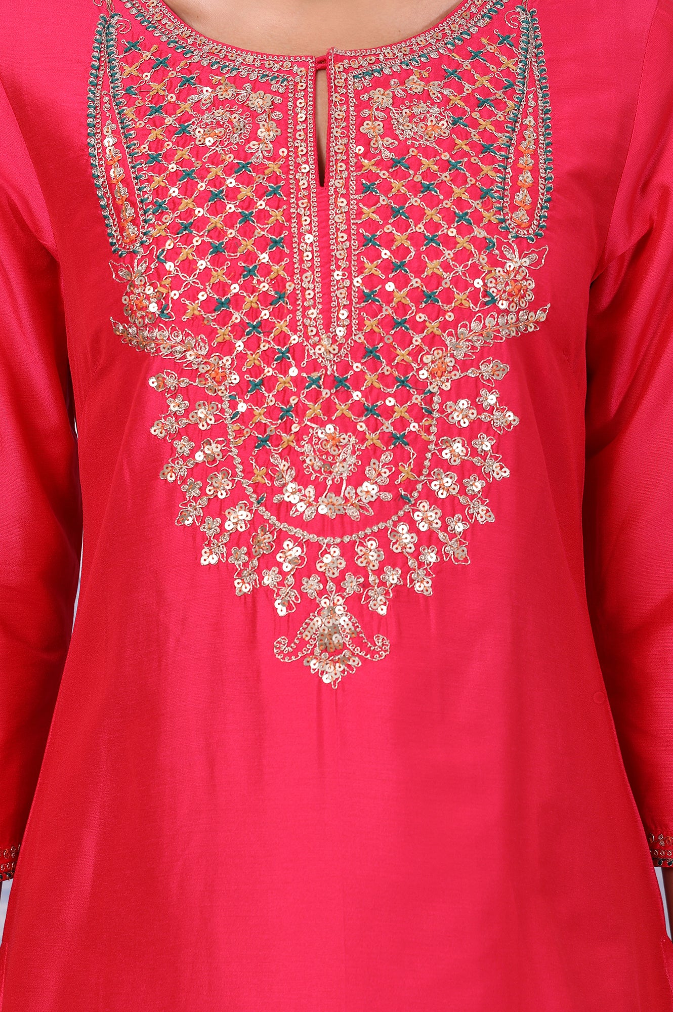 Pink Metallic Embroidered Straight  Kurta