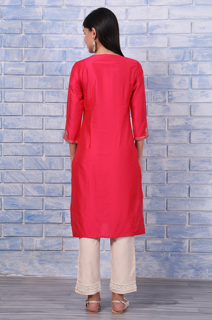 Pink Metallic Embroidered Straight  Kurta