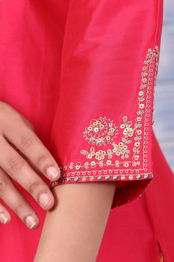 Pink Metallic Embroidered Straight  Kurta