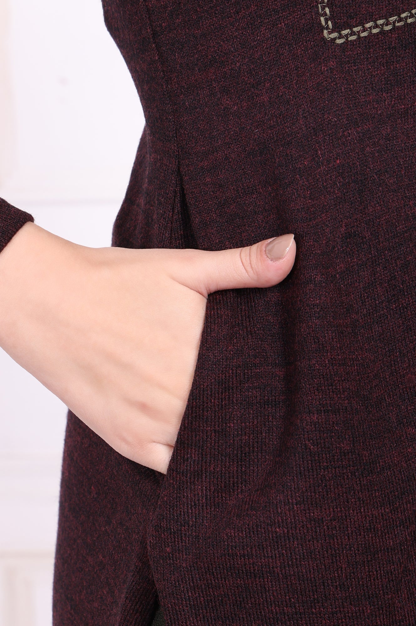 Maroon Embroidered Straight Acrylic Winter Kurta