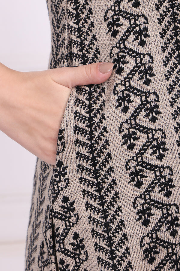 Beige Geometric A-Line Acrylic Winter Kurta