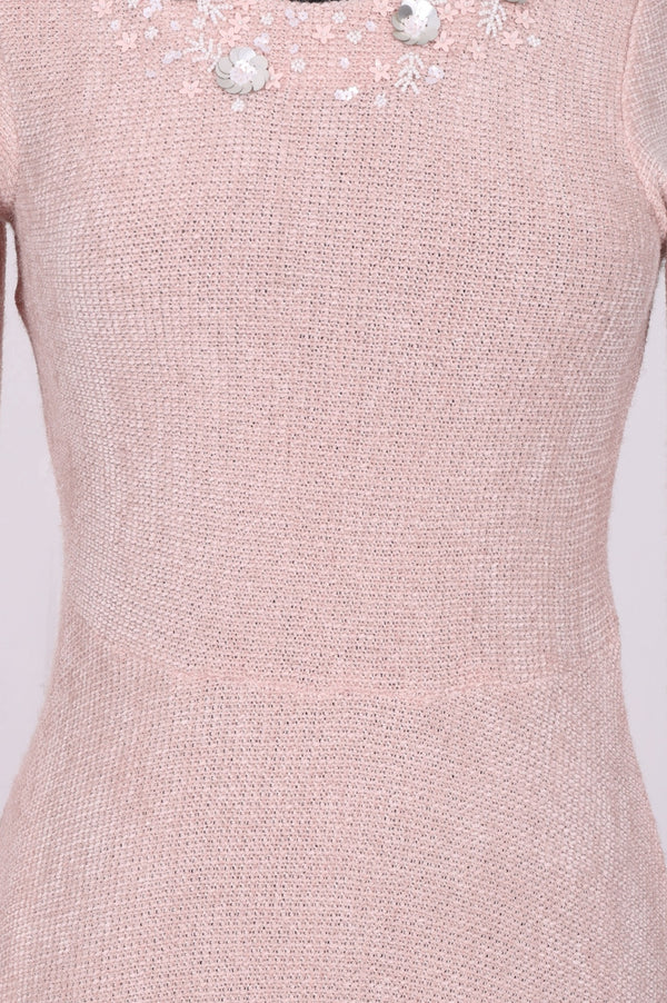 Pink Solid Sequins A-line Winter Dress
