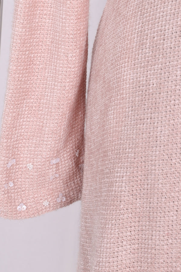 Pink Solid Sequins A-line Winter Dress
