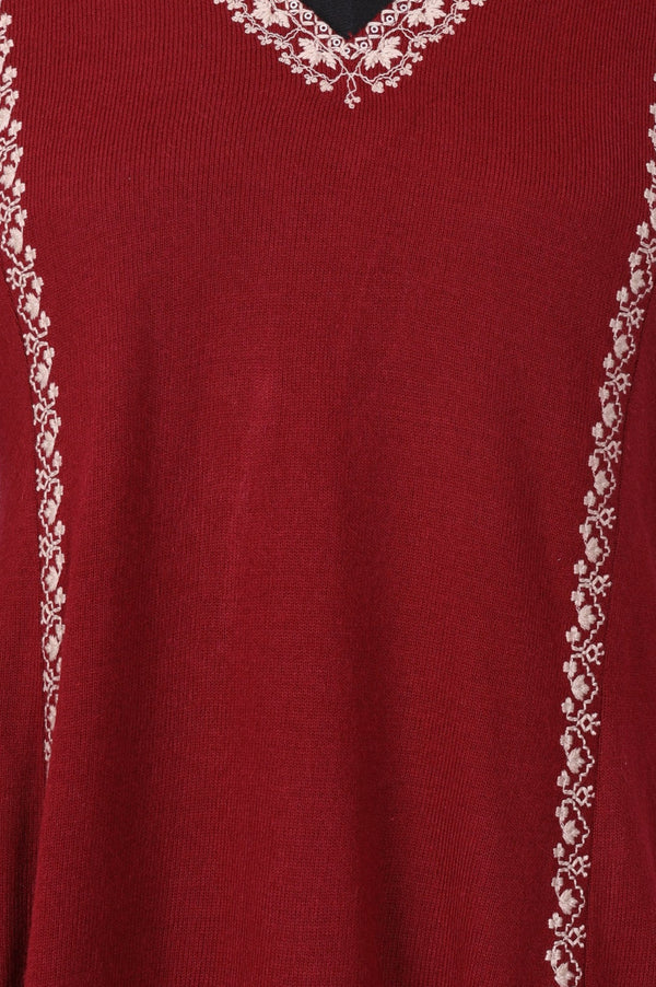 Maroon Embroidered Thread Work Acrylic A-line Kurta