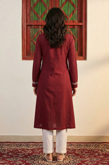 Maroon Embroidered Thread Work Acrylic A-line Kurta