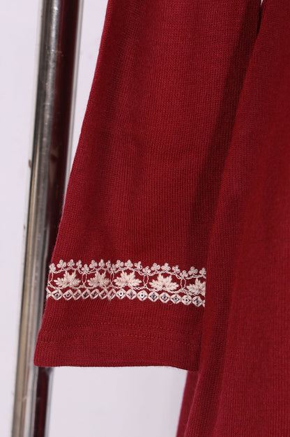 Maroon Embroidered Thread Work Acrylic A-line Kurta