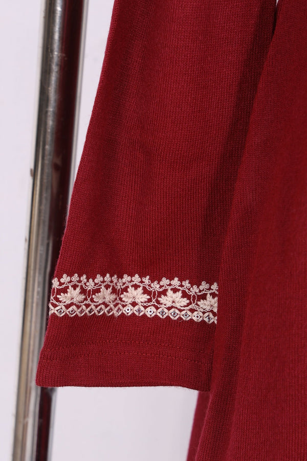 Maroon Embroidered Thread Work Acrylic A-line Kurta