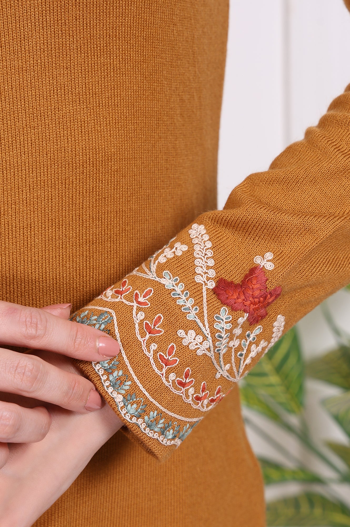 Mustard Solid Embroidered Acrylic Straight Kurta