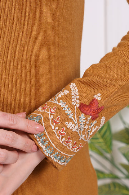Mustard Solid Embroidered Acrylic Straight Kurta