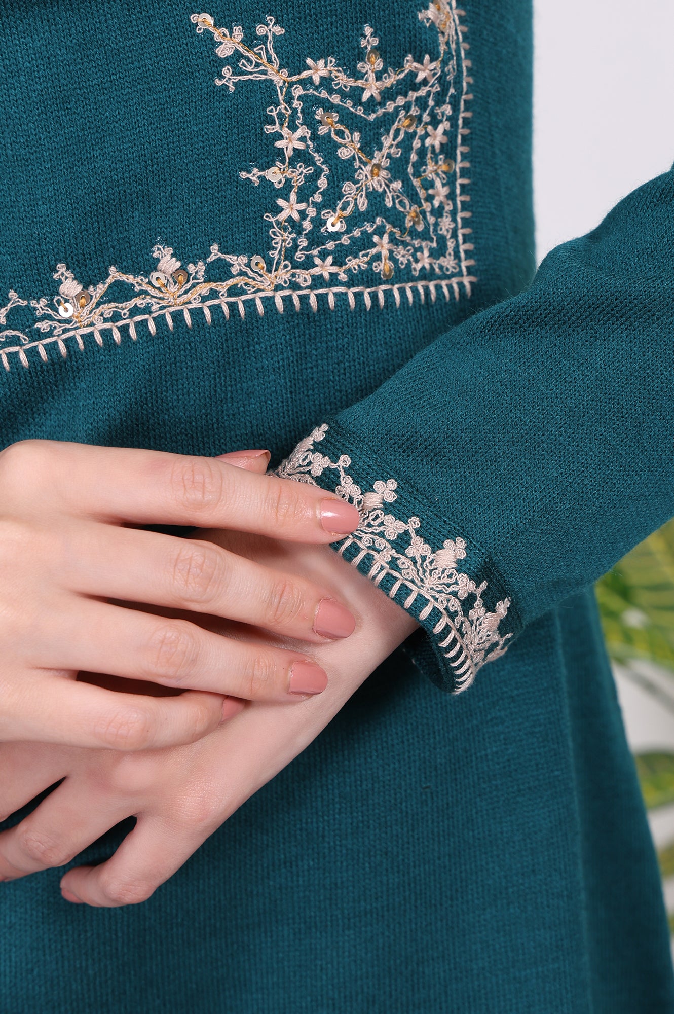 Teal Embroidered Acrylic Straight Kurta