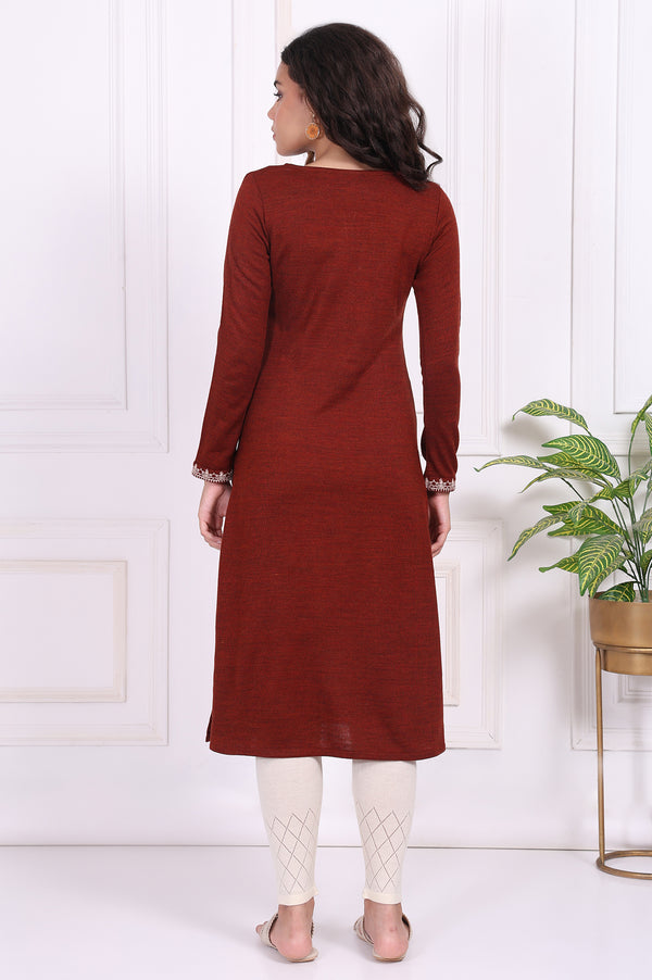 Rust Embroidered Straight Acrylic Kurta