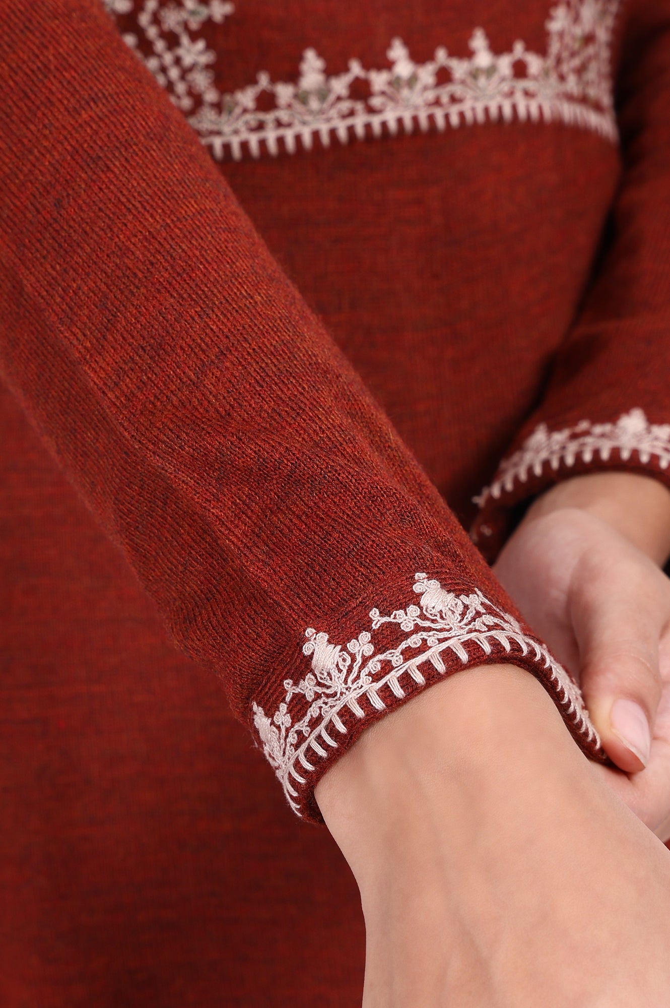 Rust Embroidered Straight Acrylic Kurta