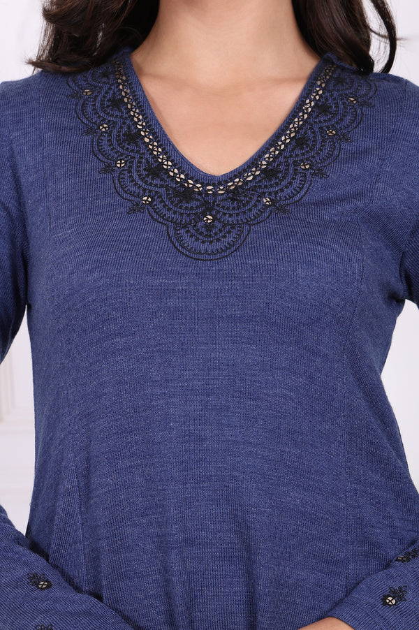 Blue Embroidered Acrylic Flared Kurta