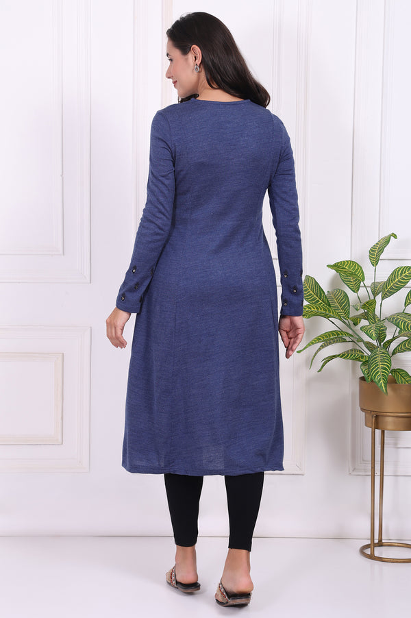 Blue Embroidered Acrylic Flared Kurta