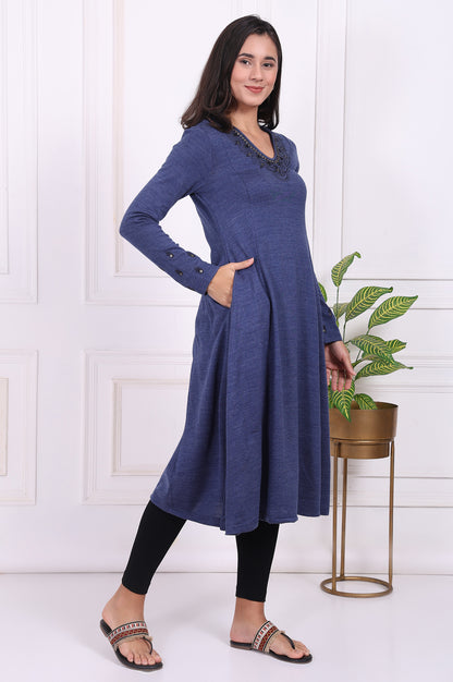 Blue Embroidered Acrylic Flared Kurta
