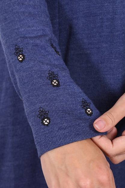 Blue Embroidered Acrylic Flared Kurta